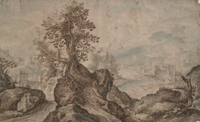 Rocky Landscape with Cities in Distance by Unknown