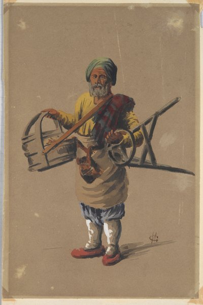 Russian Man Holding Basket and Stool by Unknown