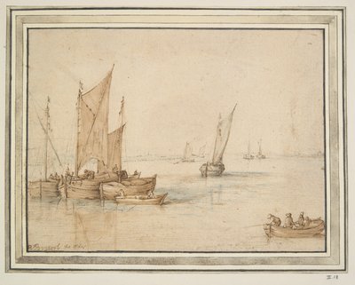 Sailboats at Anchor in Calm Water by Unknown