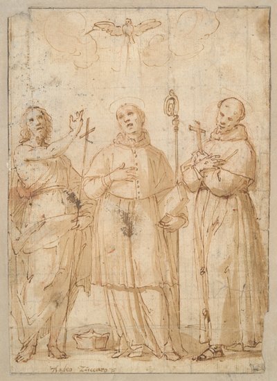 Saint John, Saint Charles Borromeo, and Saint Francis beneath the Dove of the Holy Spirit by Unknown