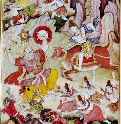 Siva Destroys the Demon Andhaka, Harivamsa Manuscript, Mughul by Unknown