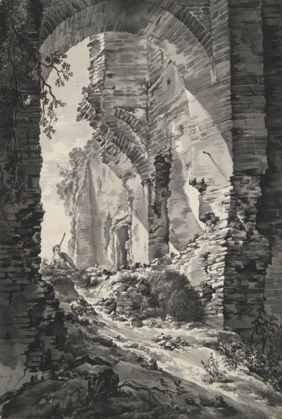 The Entrance Gate of the Ruins of Brederode Castle, Holland, with Shepherd by Unknown