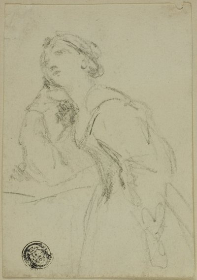 Three-Quarter Length Sketch of Woman in Evening Dress Leaning Head on Right Hand by Unknown