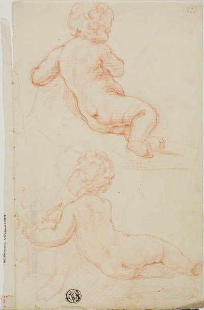 Two Putti Seen from the Back, One Writing by Unknown