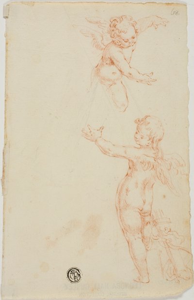 Two Winged Putti, One Flying by Unknown