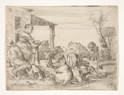 Untitled (Peasant Family with Dogs and Lambs in a Landscape) by Unknown