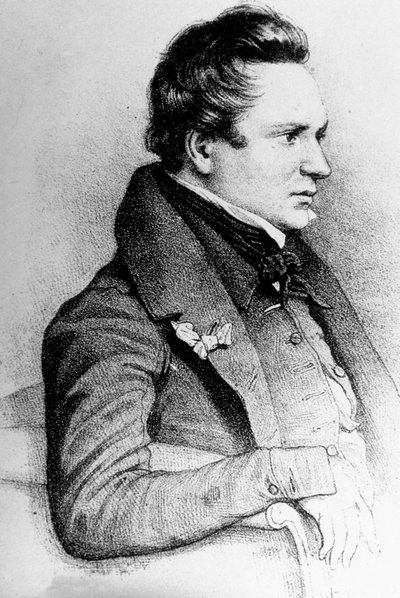 Victor Hugo (1802-1885) French writer, here in 1832 (engraving by Georges Frey after Leon Noel) by Unknown