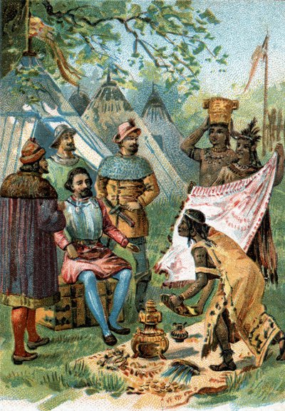 1518 - 1519: Fernand Cortez left for the conquest of Mexico receives the presents of Emperor Montezuma by Unknown artist