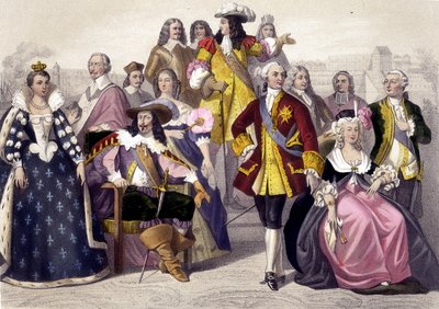 1610 to 1774. Marie de Medici, Louis XIII, Louis XV, Marie Antoinette and Louis XVI. Engraving of the 19th century by Unknown artist