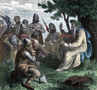 A Bard Reciting to Northmen - Viking Civilization: A Bard Druid Recites Poesy to Warriors, 8th-9th century by Unknown artist