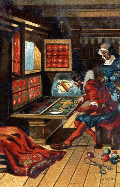 A Chasublier (a worker who makes all kinds of church clothing) in 1546. Chromolithography of the late 19th century by Unknown artist