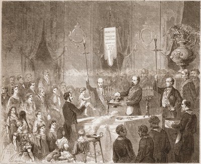 A Masonic Baptism at the lodge of the Fraternelle Amitive in 1861. by Unknown artist