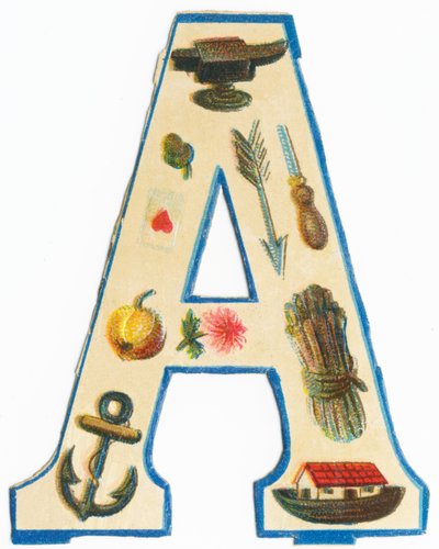 A: anvil, artichoke, arrow, ace of hearts, awl, apple, aster, anchor, arc of Noe, asparaguses by Unknown artist