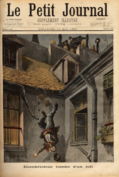 A Burglar Falls from the Roofs of Notre Dame Street in Nazareth, in His Precipitation to Flee in Front of the Police Officers. Engraving in Le petit journal 14/5/1899. Selva Collection. by Unknown artist