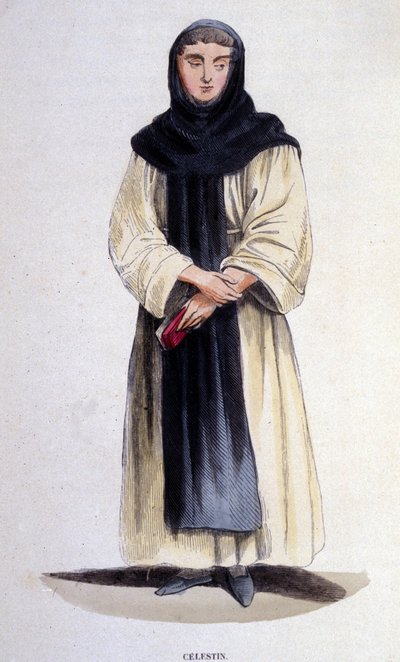 A celestin, religious of the order founded in 1254 by Célestin V. Engraving of the 19th century by Unknown artist
