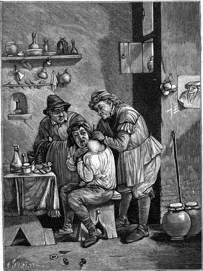 A charlatan surgeon in the 18th century examining a shoulder injury by Unknown artist