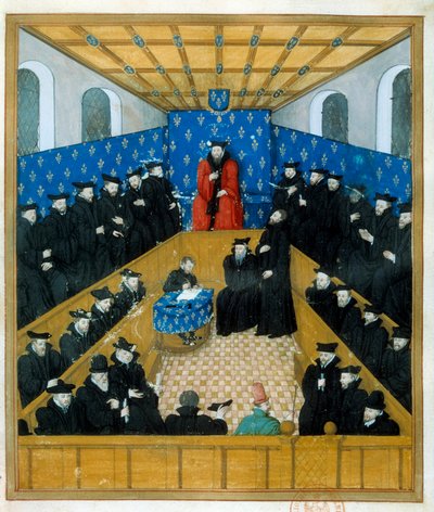 A court of justice in the 15th century. Miniature. Paris, B N by Unknown artist