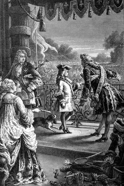 A courtisan shows young Louis XV the crowd in joy and tells him 