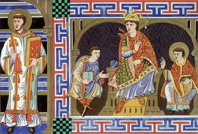A deacon, a noble figure, a king and a bishop illustrating the people of the tenth century; Illustration of the nineteenth century draws from “France in the tenth century” by Unknown artist