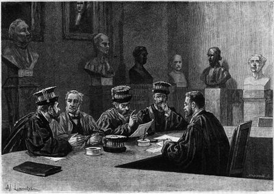 A defence of these from the school of medicine of the Latin Quarter in Paris. Engraving in 