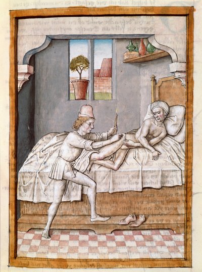 A doctor treats a patient by Unknown artist