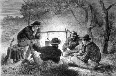 A game of maps around a campfire in Queenslaw, Australia by Unknown artist