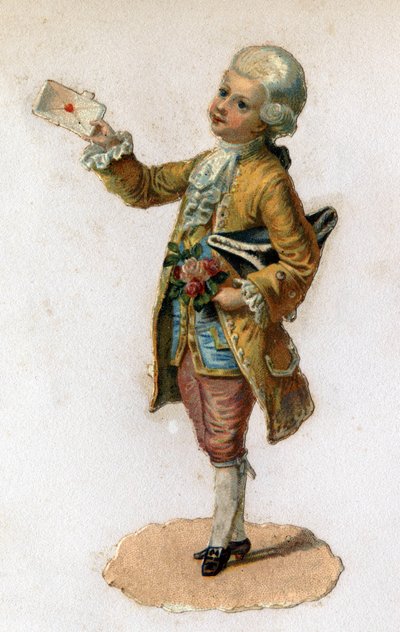 A messenger carrying a sealed letter. Chromolithography around 1890 by Unknown artist