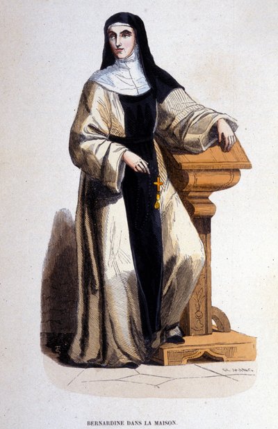 A nun Bernardine, member of the Order of Saint Benedict reformed in the 12th century by Saint Bernard. Engraving of the 19th century. by Unknown artist