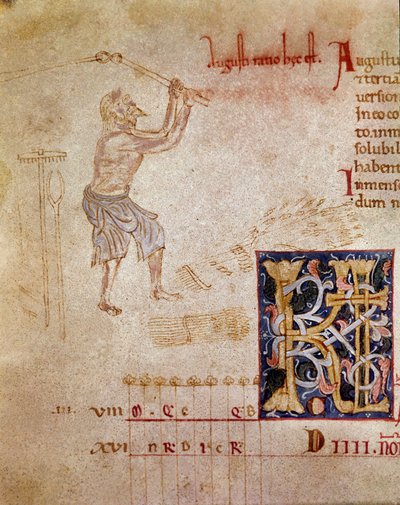 A Peasant Beating the Wheat, Month of August (Miniature) by Unknown artist