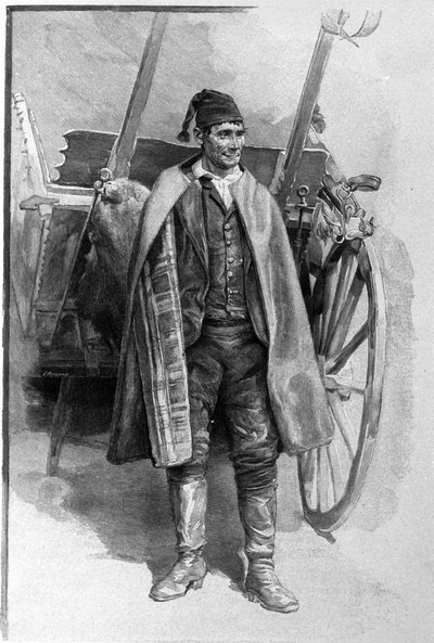 A peasant from the surroundings of the city of Carini in Sicily. Engraving of the 19th century by Unknown artist
