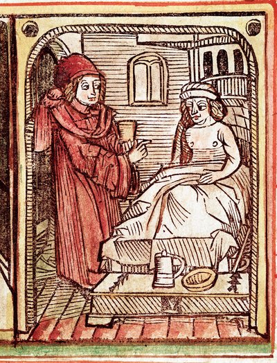 A physician gives his patient a treatment made with medicinal plants Engraving from 