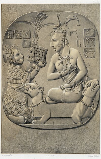 A queen squatting on a sofa, receiving an offering from an Ethiopian woman - in 