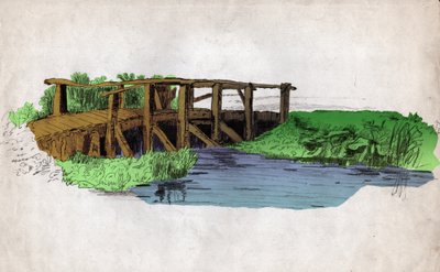 A Small Wooden Bridge Over a River by Unknown artist