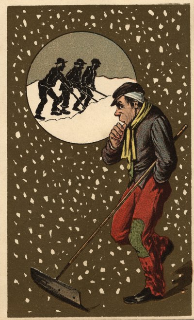 A snow collector with his shovel. Anonymous chromolithography, late 19th century. by Unknown artist