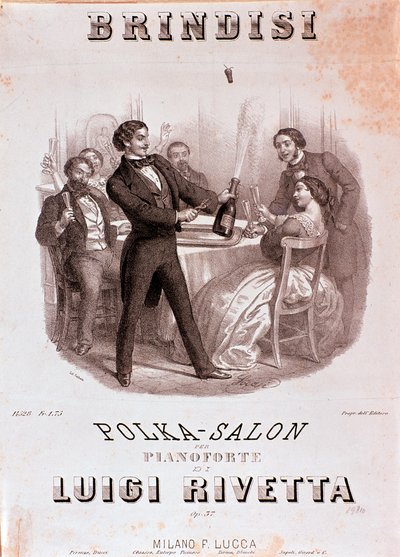 A toast scene Illustration of the score of Brindisi polka by Rivetta by Unknown artist