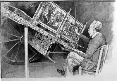 A traditional Sicilian tank painter. 19th century engraving by Unknown artist