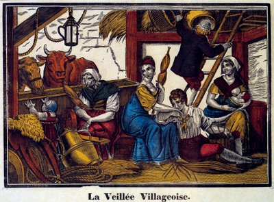 A Village Nightlife: A Family of Peasants in a Barn by Unknown artist