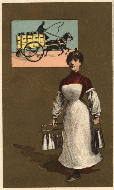 A walking milk merchant. Anonymous chromolithography, late 19th century. by Unknown artist