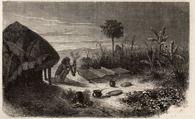 A weaver and his weaver, on the banks of the Zambeze River. Engraving to illustrate Dr. Livingstone