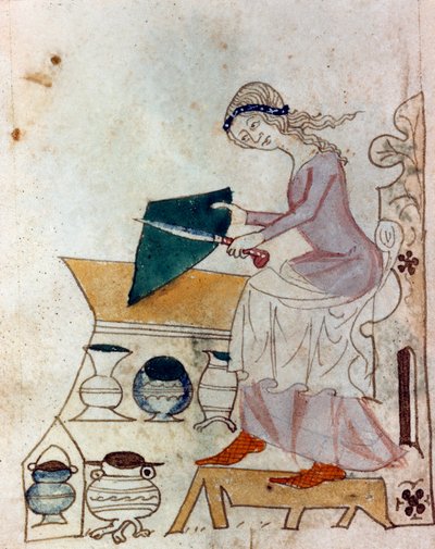 A young woman sharpening a knife by Unknown artist