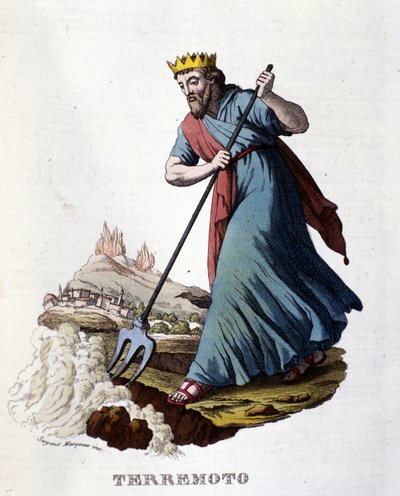 According to Greek mythology, earthquakes are caused by Neptune who shakes the earth with his trident by Unknown artist
