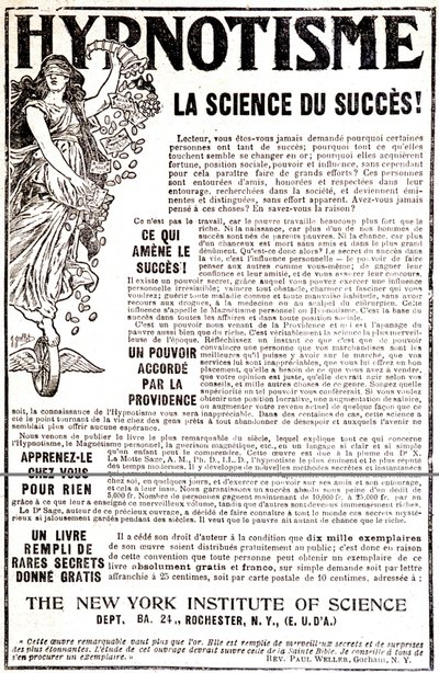 Advertising for a book of hypnosis - in 