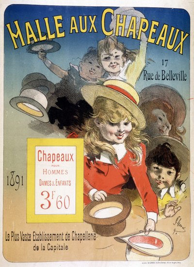 Advertising poster for the “Halle aux hats”, rue de Belleville in Paris by Unknown artist