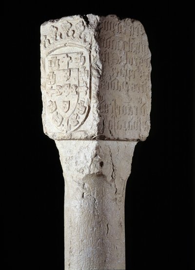 African Art: detail of a pillar of possession known as Saint Augustine erected by the Portuguese explorer Diogo Cao in southern Angola. 1486. Lisbon, National Museum of Ancient Art by Unknown artist