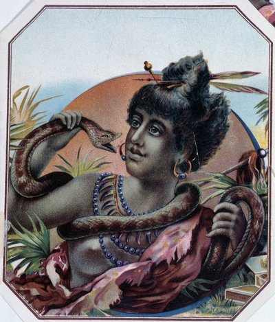 African black woman and snake - Cigar box label, late 19th century by Unknown artist