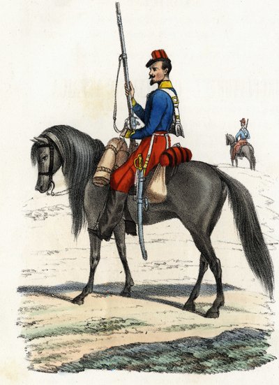 African hunter on horseback, regiment formed in 1831 and present in Algeria in 1832. In “Storia d