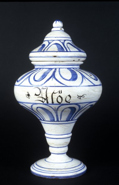 Albarelle: 16th century pharmacy vase containing Aloe by Unknown artist
