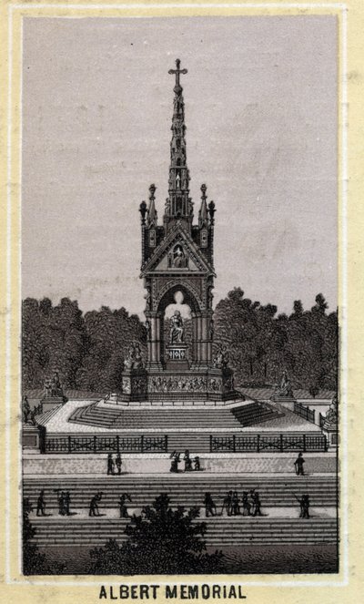 Albert Memorial, London, England. Late 19th century chromolithography by Unknown artist