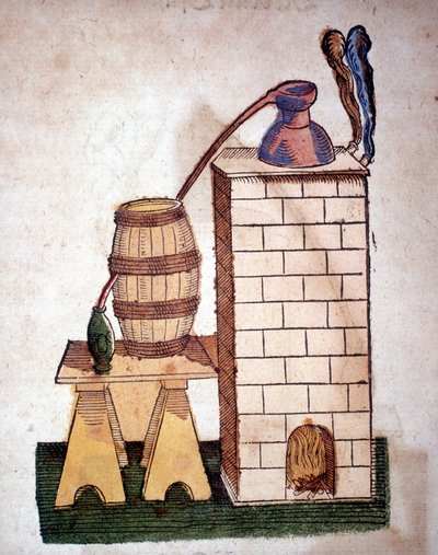 Alchemy: apparatus for distillation (engraving from a book by Pietro Andrea Mattioli) by Unknown artist