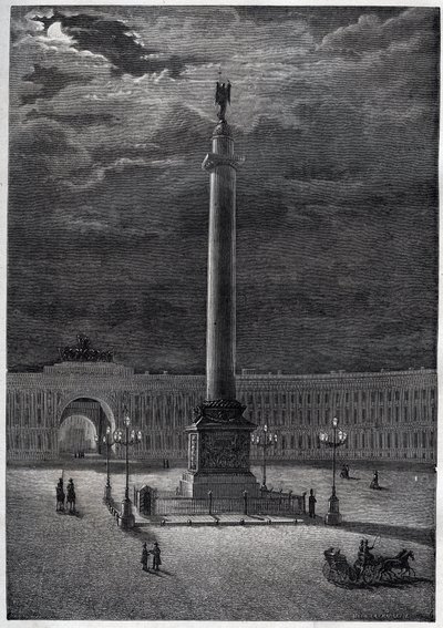 Alexander Column in St. Petersburg, Russia - The Alexander Column in Saint Petersburg - Engraving from 1870 by Unknown artist